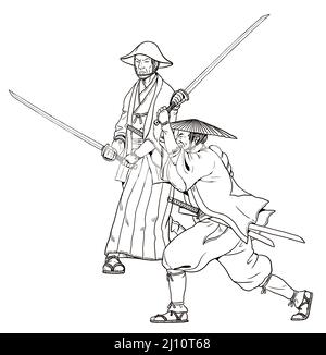 Japanischer Krieger Ashigaru in Angriff. Digitale Darstellung von Samurai. Stockfoto