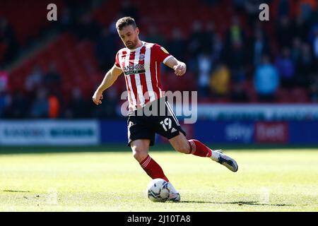 Jack Robinson von Sheffield United in Aktion während des Spiels der Sky Bet Championship in der Bramall Lane, Sheffield. Bilddatum: Samstag, 19. März 2022. Stockfoto