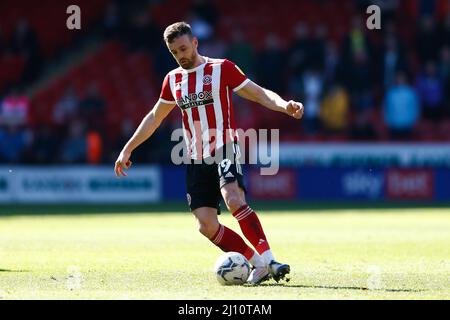 Jack Robinson von Sheffield United in Aktion während des Spiels der Sky Bet Championship in der Bramall Lane, Sheffield. Bilddatum: Samstag, 19. März 2022. Stockfoto