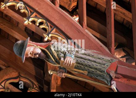 Bere Regis, Anglikanische Kirche St. Johannes der Täufer, Stichbalkendecke, Apostel Philipp Stockfoto