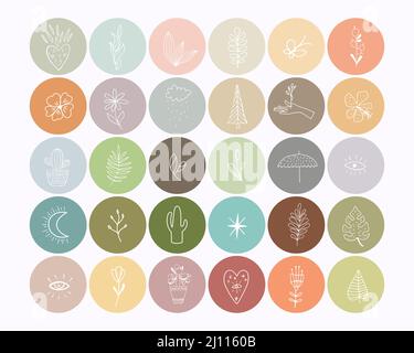 Boho minimal Highlights Cover Icon Set. Vektor Stock Vektor