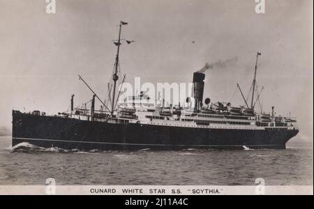 Vintage-Postkarte: Cunard White Star S.S. Scythia-Schiff Stockfoto