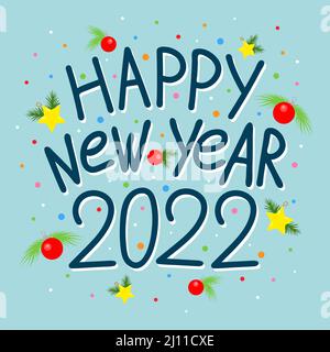 Happy New Year 2022 handgezeichnetes festliches Weihnachtsbanner in Doodle-Vektorgrafik Stock Vektor