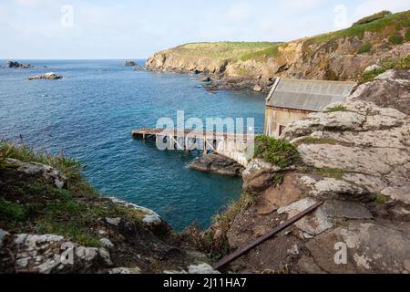 Old Polpeor Cove Rettungsbootstation in Lizard Point, Cornwall Stockfoto