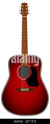 Akustische 6-saitige Gitarre in rot - Illustration Stockfoto