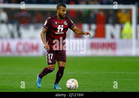 Rafael Alcantara Rafinha von Real Sociedad während des La Liga-Spiels zwischen dem FC Sevilla und Real Sociedad spielte am 20. März 2022 im Sanchez Pizjuan-Stadion in Sevilla, Spanien. (Foto von Antonio Pozo / PRESSINPHOTO) Stockfoto