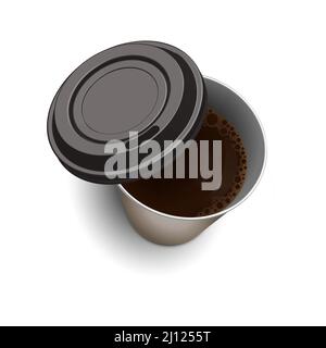Papierbecher. Craft-Trinkglas aus Karton mit offenem Kunststoffdeckel. Kaffeebecher „Latte“. Vektorgrafik Recycling Einweg-Behälter Stock Bild Stock Vektor