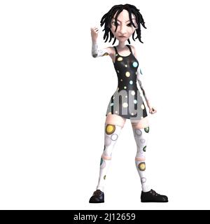 3D-Illustration eines niedlichen und lustigen Gothic-Mädchens Stockfoto