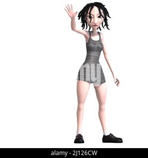 3D-Illustration eines niedlichen und lustigen Gothic-Mädchens Stockfoto