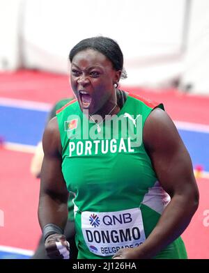 Auriol Dongmo (POR) Goldmedaillist bei den Leichtathletik-Hallenweltmeisterschaften auf Schuss geposte Frauen 18. März 2022 in der Kombank Arena in Belgrad, Serbien Credit: SCS/Soenar Chamid/AFLO/Alamy Live News Stockfoto