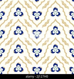 Nahtloses ornamentales traditionelles Vektormuster mit goldenen Bordüren im orientalistischen osmanischen Kaftan-Stil mit abstrakten Motiven. Verwenden Sie für Kleidung, Stoff Stock Vektor