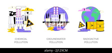 Abstraktes Konzept für Bodenverunreinigung, Vektorgrafik. Chemische Grundwasserverschmutzung, radioaktiver gefährlicher Abfall, gefährlicher und giftiger Müll, abstrakte Metapher für Umweltprobleme. Stock Vektor