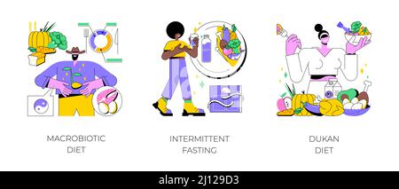 Burn Fat abstraktes Konzept Vektor Illustration Set. Makrobiotische Ernährung, intermittierendes Fasten, Dukan Gewichtsverlust Mahlzeit Plan, Bio-Ernährung, Low Carb Nahrung, metabolische Gesundheit, Verdauung abstrakte Metapher. Stock Vektor