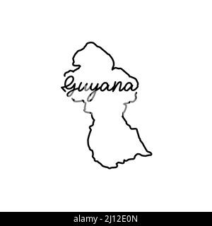 Guyana skizzieren Karte mit dem handschriftlichen Landesnamen. Kontinuierliche Linienzeichnung des patriotischen Heimatzeichens. Eine Liebe für eine kleine Heimat. Idee mit T-Shirt-Druck. Stock Vektor