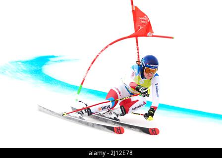 Soldeu, Andorra, Andorra. 19. März 2022. Die Schweizer Alpinskifahrerin Lorina Zelger tritt beim WomenÃs Riesenslalom FIS-Europacup-Finale an. (Bild: © Brisa Palomar/Pacific Press via ZUMA Press Wire) Stockfoto