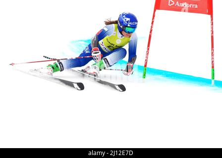 Soldeu, Andorra, Andorra. 19. März 2022. Die niederländische Alpinskifahrerin Adriana Jelinkova tritt beim WomenÃs Riesenslalom FIS European Cup Finale an. (Bild: © Brisa Palomar/Pacific Press via ZUMA Press Wire) Stockfoto