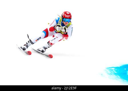 Soldeu, Andorra, Andorra. 19. März 2022. Die Schweizer Alpin-Skifahrerin melie Niederdorfer startet beim WomenÃs Riesenslalom FIS European Cup Finals. (Bild: © Brisa Palomar/Pacific Press via ZUMA Press Wire) Stockfoto