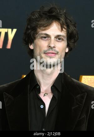 Los Angeles, California, USA 21.. März 2022 Schauspieler Matthew Gray Gubler nimmt an der US-Premiere von Paramount Picturs 'The Lost City' im Regency Village Theatre am 21. März 2022 in Los Angeles, Kalifornien, USA, Teil. Foto von Barry King/Alamy Live News Stockfoto