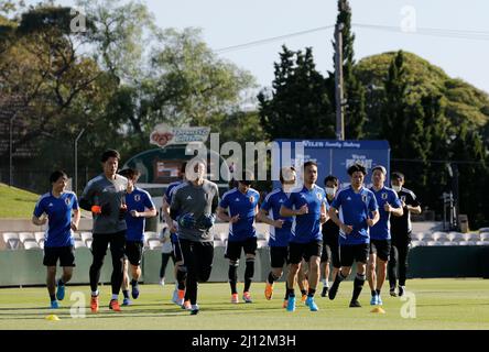 Sydney, Australien. 21. März 2022. Japan Team Group Football/Japan National Team während eines Trainings vor der FIFA WM Katar 2022 Asian Qualifier FINALE Runde Gruppe B Spiel gegen Australien im Netstrata Jubilee Stadium in Sydney, Australien . Quelle: AFLO/Alamy Live News Stockfoto