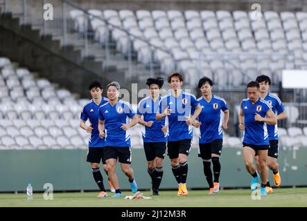 Sydney, Australien. 21. März 2022. Japan Team Group Football/Japan National Team während eines Trainings vor der FIFA WM Katar 2022 Asian Qualifier FINALE Runde Gruppe B Spiel gegen Australien im Netstrata Jubilee Stadium in Sydney, Australien . Quelle: AFLO/Alamy Live News Stockfoto
