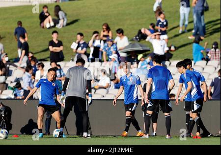 Sydney, Australien. 21. März 2022. Japan Team Group Football/Japan National Team während eines Trainings vor der FIFA WM Katar 2022 Asian Qualifier FINALE Runde Gruppe B Spiel gegen Australien im Netstrata Jubilee Stadium in Sydney, Australien . Quelle: AFLO/Alamy Live News Stockfoto