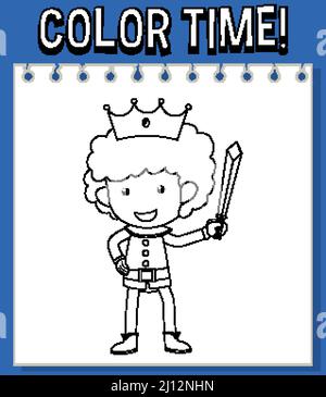 Arbeitsblätter Vorlage mit Farbdauer! Text und Prinzskizze Illustration Stock Vektor