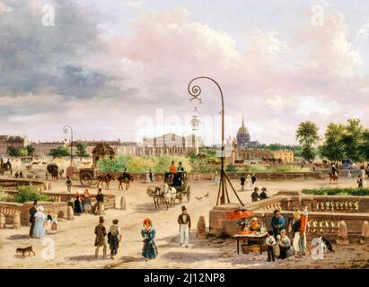 Paris aus dem 19.. Jahrhundert, Place Louis XVI (Place de la Concorde, Paris), 1829, Öl auf Tafelmalerei von Giuseppe Canella, 1829 Stockfoto