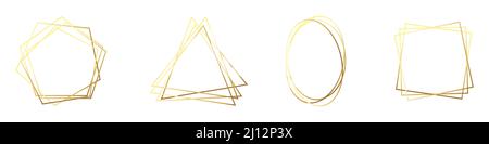 Goldfarbene polygonale Rahmen. Abstrakte dünne lineare Rahmen. Vektorgrafik. Luxuriöse geometrische Rahmen auf Weiß isoliert. Stock Vektor