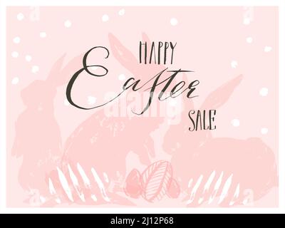 Handgezeichneter Vektor abstrakt Grafik skandinavische Collage Happy Easter niedlich einfache Hase Silhouette Illustrationen Grußkarte und Happy Easter Sale Stock Vektor