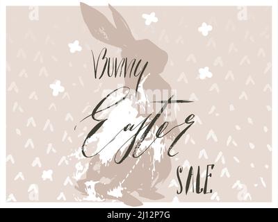 Handgezeichneter Vektor abstrakt Grafik skandinavische Collage Happy Easter niedlich Hase Silhouette Illustrationen Grußkarte und Hase Ostern Sale Stock Vektor