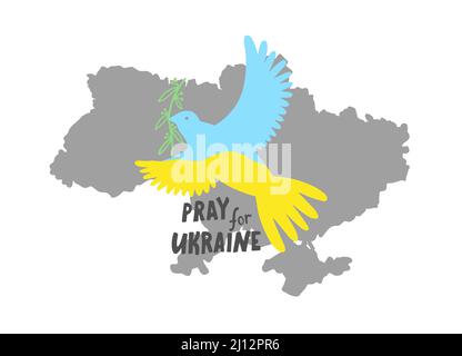 Friedenstaube auf dem Hintergrund der Karte der Ukraine Stock Vektor