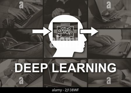 Deep-Learning-Konzept, illustriert durch Bilder im Hintergrund Stockfoto