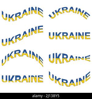 Set Word Ukraine gelb blau Farbe Flagge Text aufgebläht Ukraine stoppen Krieg Stock Vektor