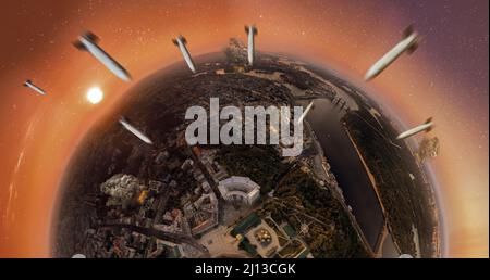Ein großes 360-Grad-Panorama von Kiew mit Projektil Stockfoto