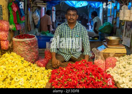 Pondicherry Food Market, Pondicherry, heute bekannt als Puducherry, ist die Hauptstadt und bevölkerungsreichste Stadt des Union Territory of Puducherry in Indien. Stockfoto