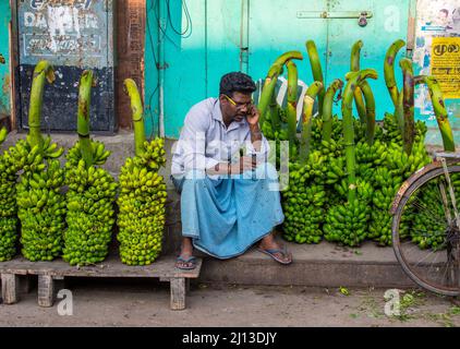 Pondicherry Food Market, Pondicherry, heute bekannt als Puducherry, ist die Hauptstadt und bevölkerungsreichste Stadt des Union Territory of Puducherry in Indien. Stockfoto