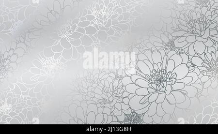 Luxuriöse Art Deco silberne Chrysantheme Blumen handgezeichnete Linie Kunst. Tapetendesign für Print, Poster, Cover, Banner, Stoff, Einladung. Digitale Vektordarstellung.. Stock Vektor