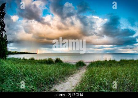 Door County Wisconsin ist eines der Top-Reiseziele für Touristen, Reisen und Wohnmobile im Mittleren Westen. Mit über 300 Meilen Küste zu erkunden. Stockfoto