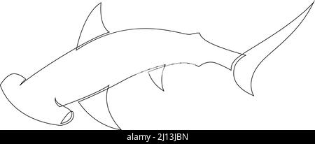 Hammerköpfen. Eine Linie Fisch-Design Silhouette. Logo-Design. Handgezeichnete Vektorgrafik im Minimalismus-Stil. Stock Vektor