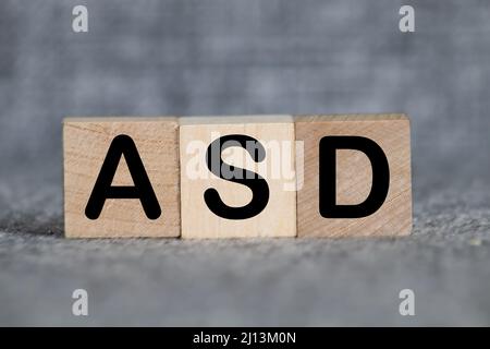 Autismus Spektrum Störung ASD horizontale Blöcke, Geschäftskonzept Stockfoto