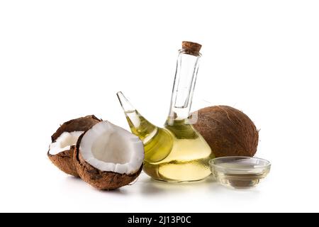 Kokosöl isoliert auf weißem Hintergrund Stockfoto