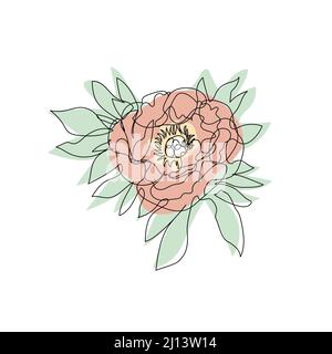 Eine einzeilige Zeichnung aus Pfingstrosen- und pastellneutralen Formen Stock Vektor