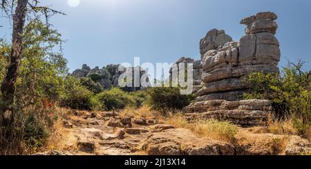 El Torcal de Antequera ist ein Naturschutzgebiet in der Sierra del Torcal Bergkette südlich der Stadt Antequera, in der Provinz Málaga. Stockfoto