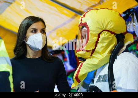 Madrid, Spanien. 22. März 2022. Königin Letizia von Spanien während der zentralen Gedenkfeier von SAMUR- Katastrophenschutz, die 30 Jahre im Dienste der Bürger feiert, im Palast von Cibeles in Madrid. Kredit: SOPA Images Limited/Alamy Live Nachrichten Stockfoto