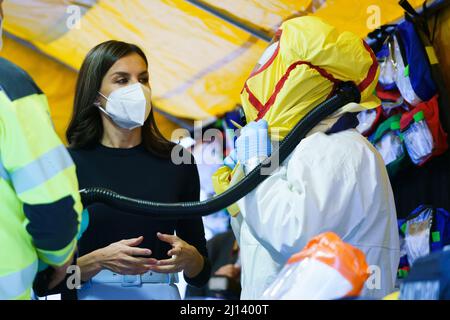 Madrid, Spanien. 22. März 2022. Königin Letizia von Spanien während der zentralen Gedenkfeier von SAMUR- Katastrophenschutz, die 30 Jahre im Dienste der Bürger feiert, im Palast von Cibeles in Madrid. Kredit: SOPA Images Limited/Alamy Live Nachrichten Stockfoto