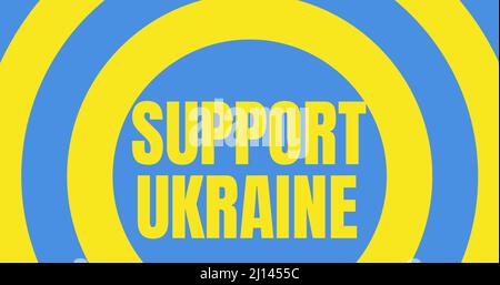 Digital generiertes Bild von Support ukraine Text in gelben und blauen Kreisen Stockfoto