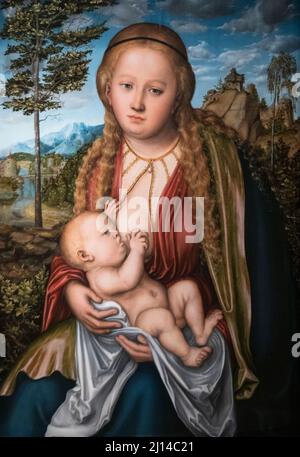 Lucas Cranach der Ältere - die Jungfrau, die das Kind stillt (1512) Stockfoto