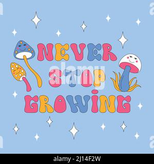 Retro-Pilze und funkelt auf blauem Hintergrund. Stock Vektor