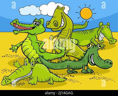 Cartoon Illustration von Krokodilen wild Tier Charaktere Gruppe Stock Vektor