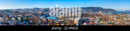 Panorama-Luftaufnahme des Trondheim, der drittbevölkerungsreichsten Gemeinde Norwegens Stockfoto